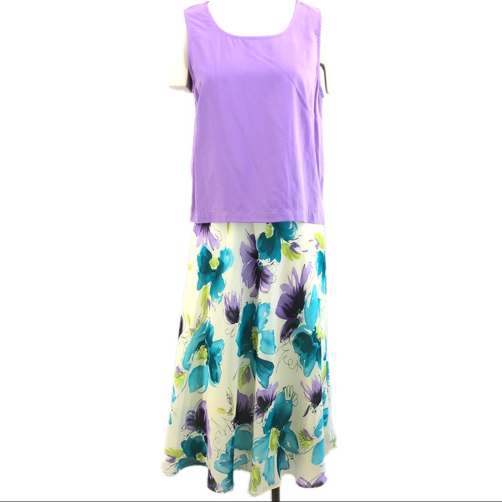 Coldwater Creek Skirt Top Silk Purple Flower Sz PL